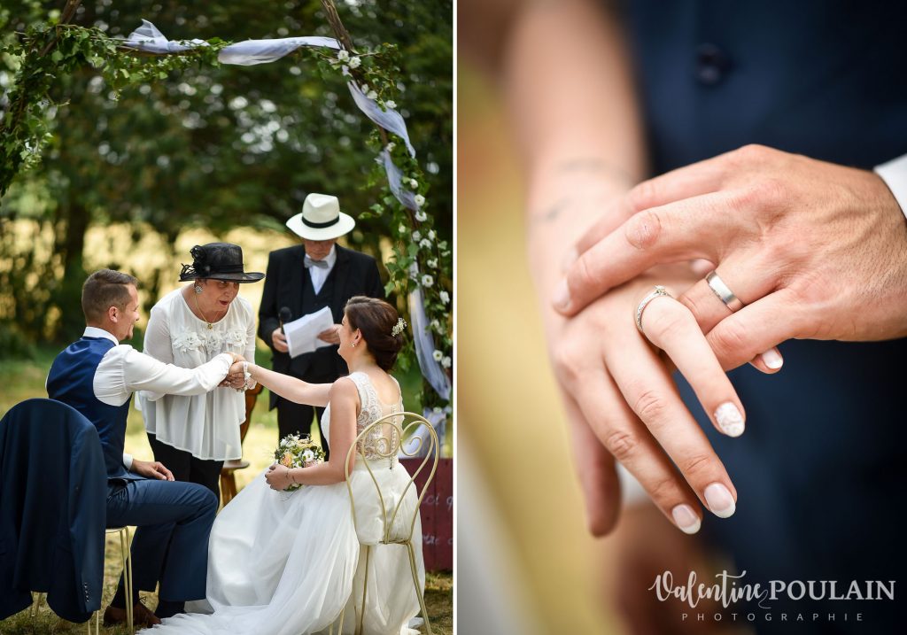 Mariage champêtre cérémonie laïque extérieure alliances