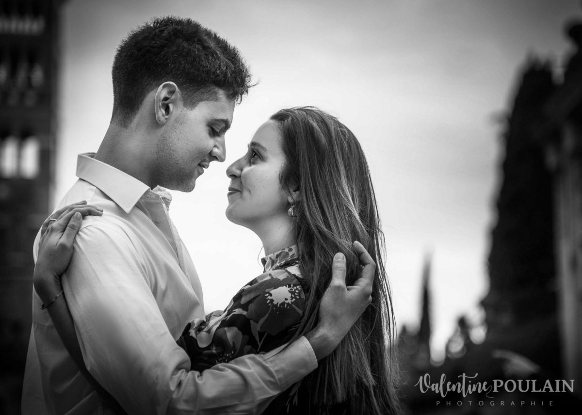 Shooting couple demande mariage Rome n&b