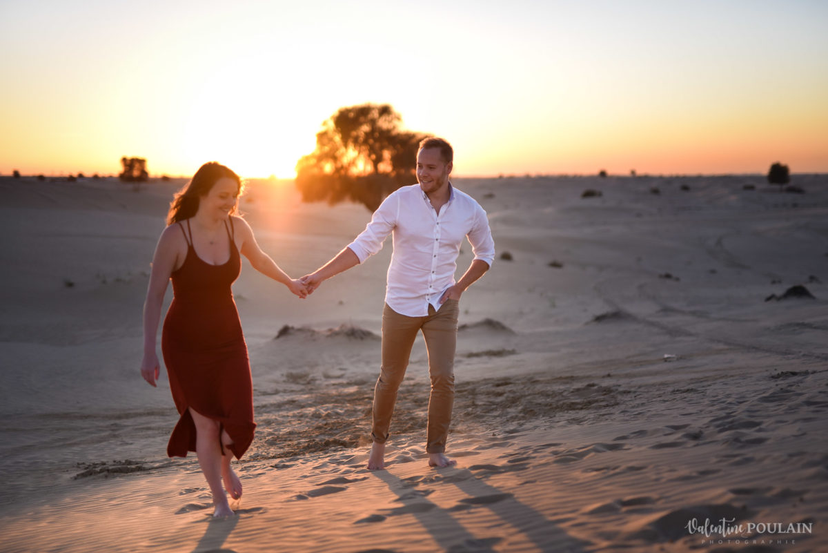 Demande en mariage Désert Dubaï - Valentine Poulain sunset