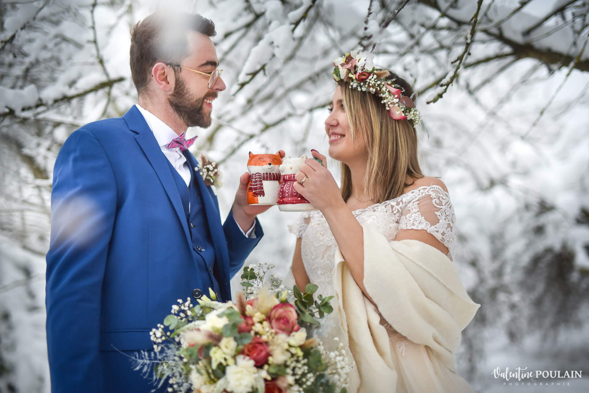 Photo mariage neige hiver - Valentine Poulain tchin