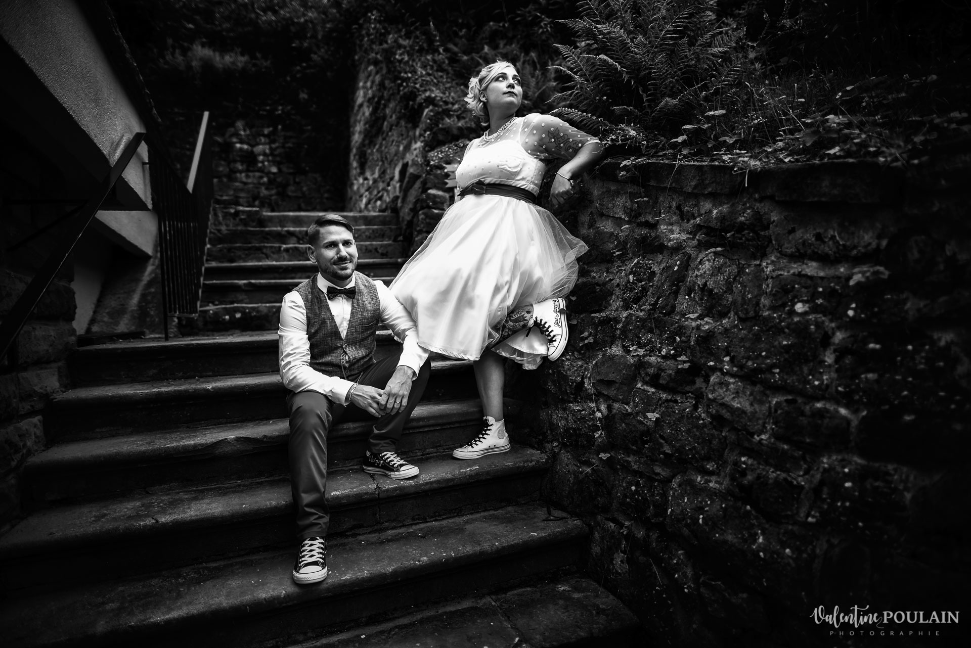 Mariage vintage rockabilly - Valentine Poulain couple n&b